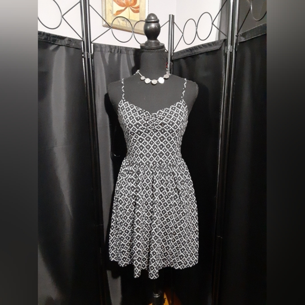 LOFT Black and White Geometric Mini Dress Sleeveless Gigham Women's Size XSP